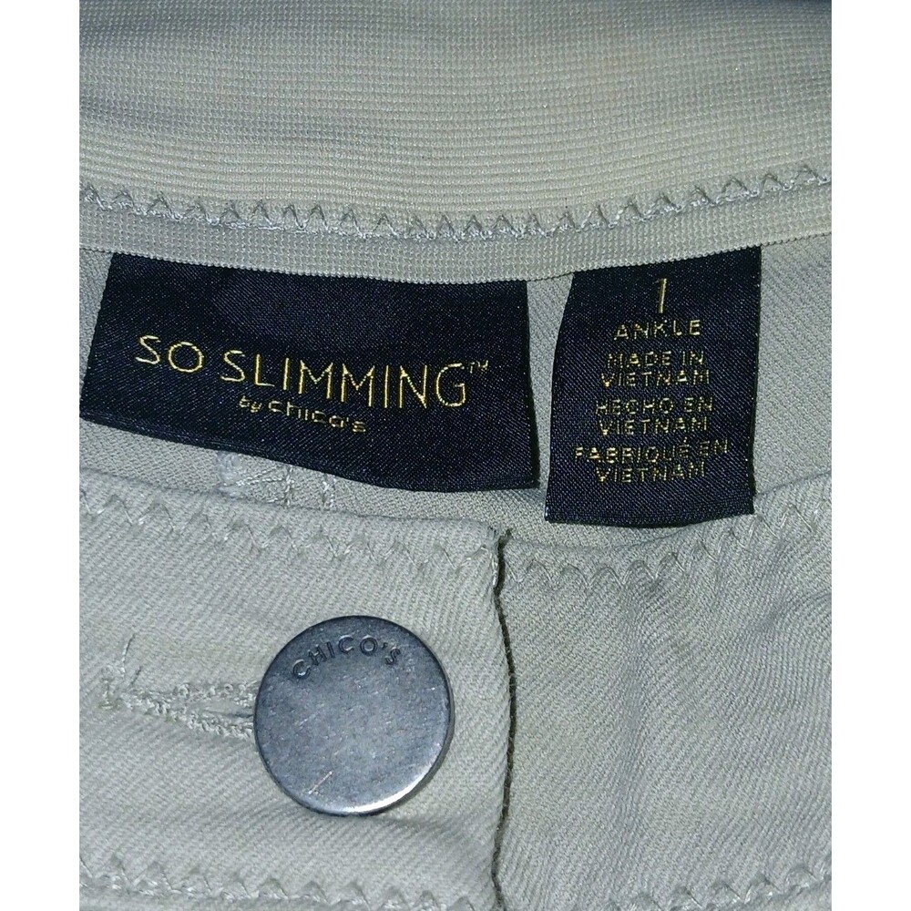 Chicos So Slimming Ankle Pants Sz 1 (US 8-10) Tan Straight Casual Stretch Travel - Picture 8 of 8